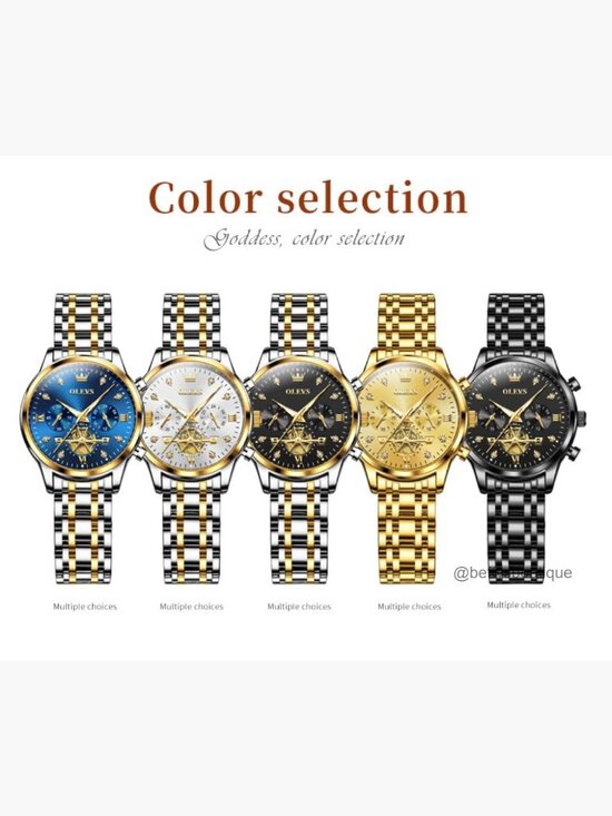 Multifunctional Two Tone Ladies Watch Stainless Steel Diamond Waterproof Analog
